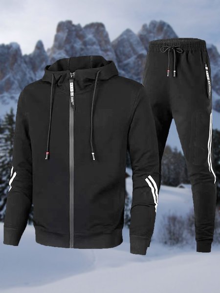 

Men's Sports And Leisure Hooded Sweater Two-piece Suit, Black, Two-pieces