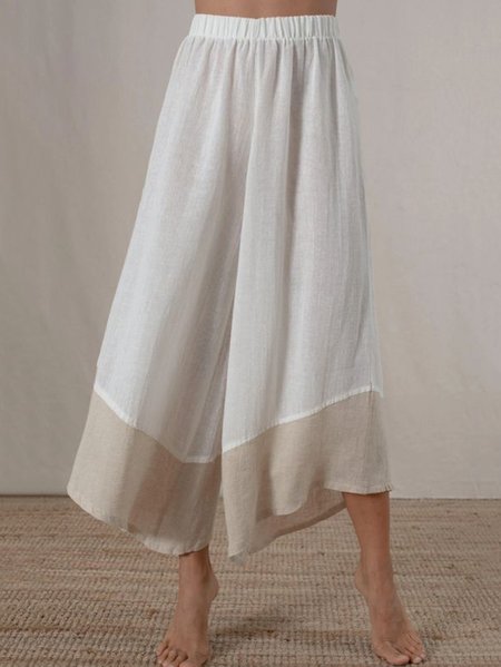 

Loosen Color Block Casual Pants, White, Pants