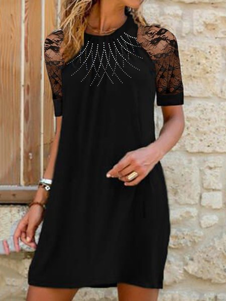 

Guipure See-through Look Crew Neck Dresses, Black, Formal Dresses