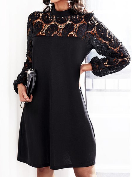 

Party Guipure Hollow Out Crew Neck Dresses, Black, Casual Dresses