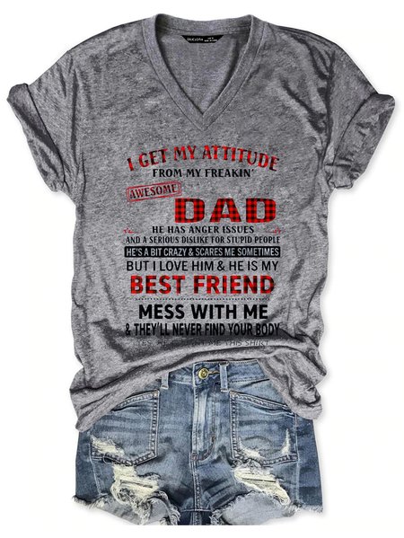 

I Get My Attitude From Amesome Dad Short Sleeve T-shirt, Gray, T-shirts