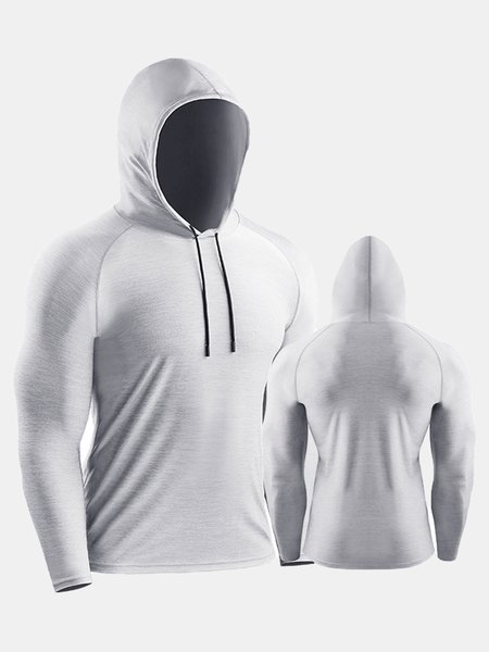 

Men's Moisture Wicking Hooded Long Sleeve Sports Tee, Gray-white, T-shirt