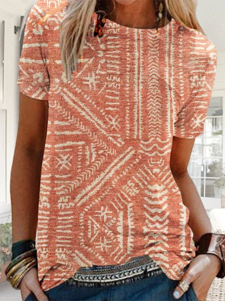 

Cotton Blends Tribal Short Sleeve T-shirt, Orange, T-Shirts
