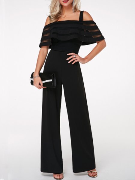 

Elegant Solid Spaghetti One-Pieces Jumpsuit, Black, Jumpsuits
