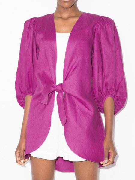 

Bishop Sleeve Regular Fit Front Tie Solid Cardigan, Red, Tops