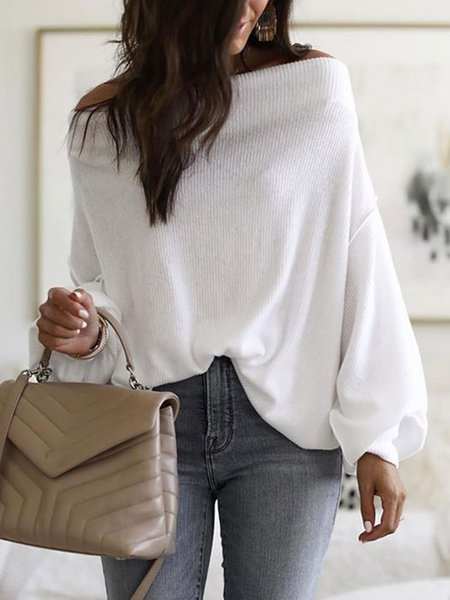 

Off The Shoulder Simple Loosen Daily Top, White, Blouses and Shirts
