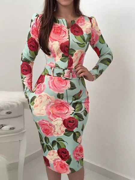 

Long sleeve Daily Floral Elegant Dress, Multicolor, Midi Dresses