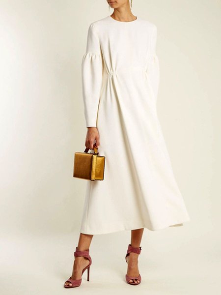 

Elegant Crew Neck Regular Fit Dress, White, Maxi Dresses