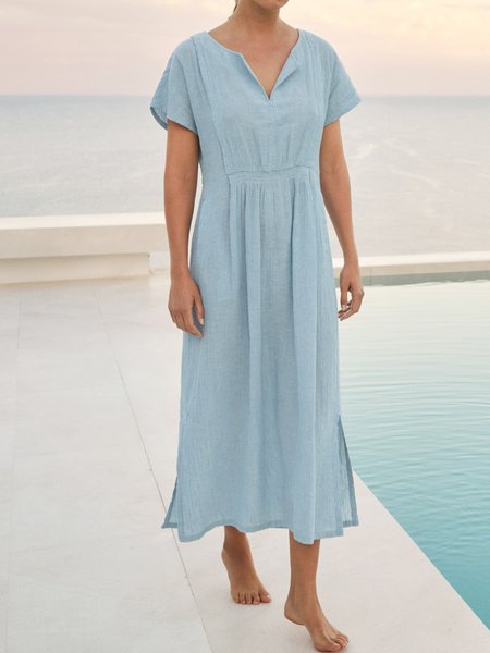 

Cotton Blends Loosen Short sleeve Knit Dress, Blue, Casual Dresses
