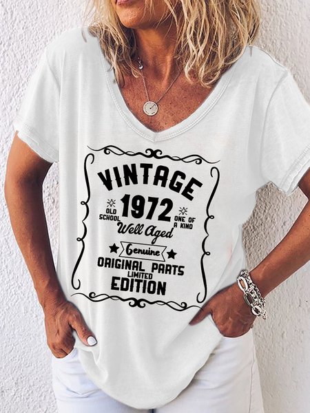 

Vintage 1972 Shirt Casual Floral Cotton Short Sleeve T-shirt, White, T-shirts
