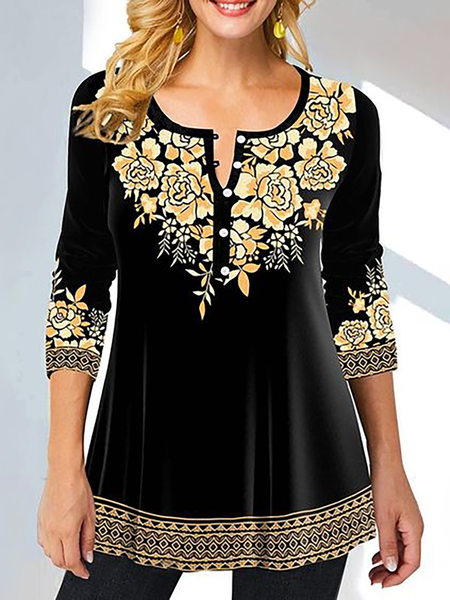 

Plus size Floral Casual Shirts & Tops, Black, Tops