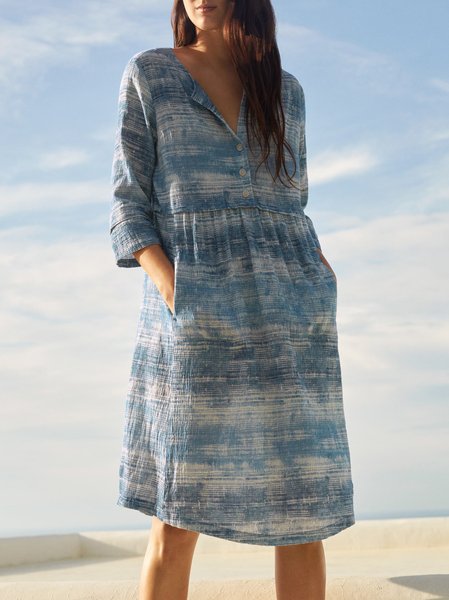 

Cotton Blends Casual Loosen Dresses, Blue, Midi Dresses