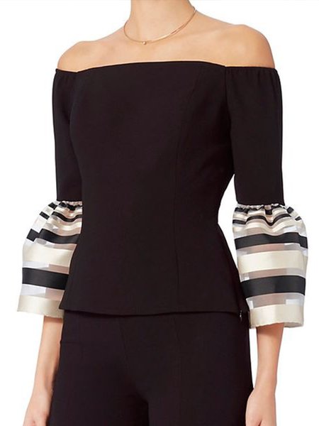 

Color Block Slim Fit Elegant Color Block Daily Top, Black, Tops