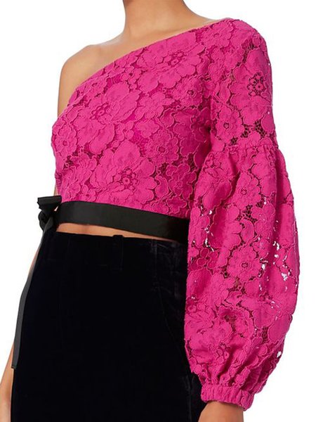 

Rose Red One Shoulder Regular Fit Elegant Top, Tops