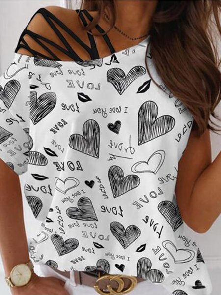 

Casual Crew Neck Shirts & Tops, White, T-Shirts