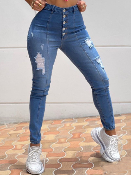 

Slim fit Ripped Denim Pants, Purplish blue, Jeans