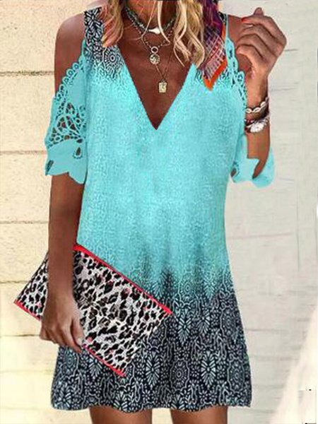 

Ombre V Neck Casual Dresses, Blue, Mini Dresses