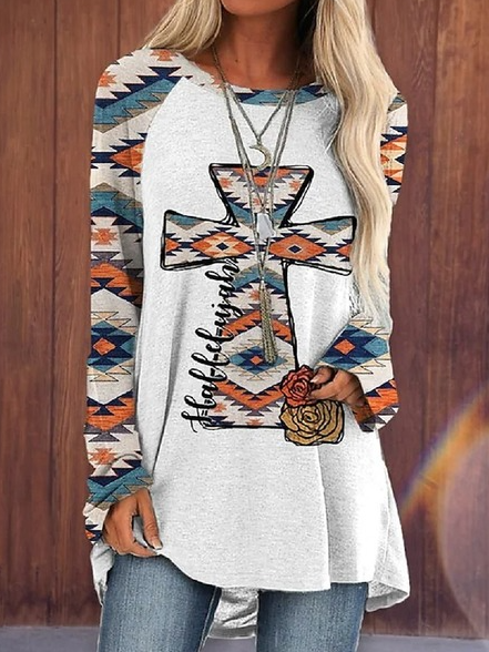 

Tribal Round Neck Regular Fit Shirts & Tops, Multicolor, Long sleeve tops