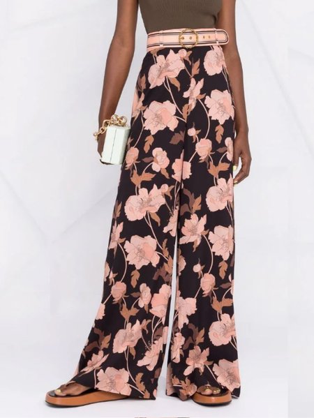 

Vacation High Waisted Floral Pants, As picture, Wide Leg Pants