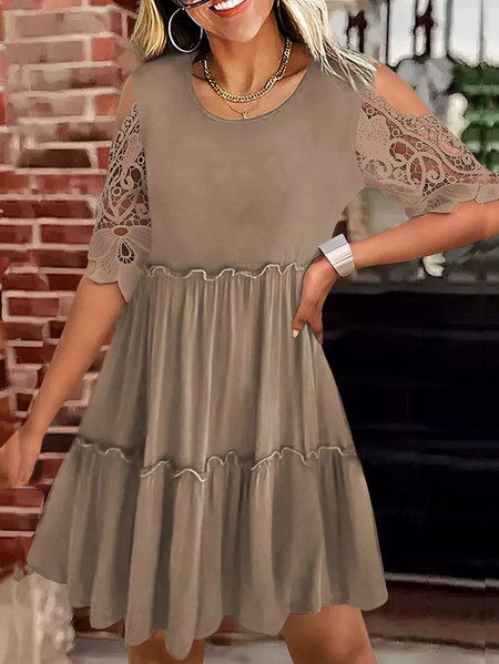 

Loosen Casual Cotton Blends Short sleeve Knit Dress, Khaki, Mini Dresses