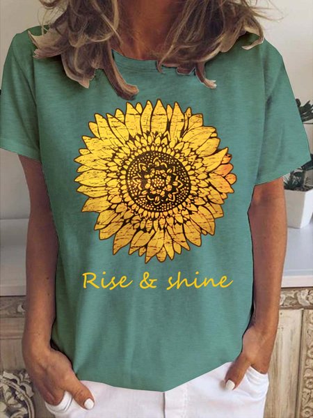 

Sunflower Rise&Shine Crew Neck Short Sleeve T-Shirt, Green, T-shirts