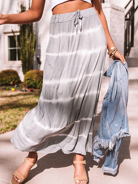 

Tie Dye Loosen Cotton Blends Skirts, Gray, Skirts