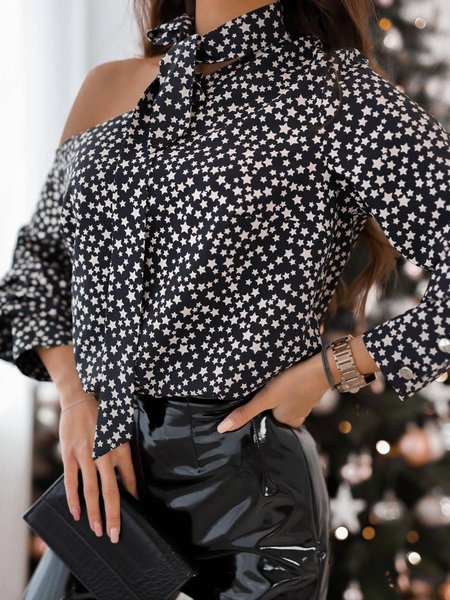 

Long Sleeve Star Casual Shirts & Tops, Black, Tops