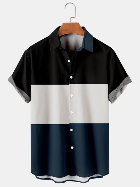 

Mens Striped Print Casual Breathable Chest Pocket Short Sleeve Hawaiian Shirts, Blue, Men's Floral shirt