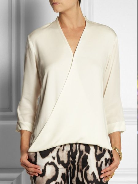 

V neck Regular Fit Plain Simple Daily Top, Apricot, Tops