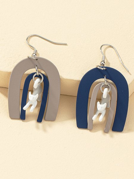 

Metal Half Round Cat Earrings, As picture, Earrings