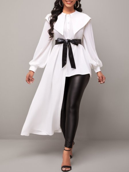 

Plain Crew Neck Regular Fit Daily Shirt, White, Blouses and Shirts