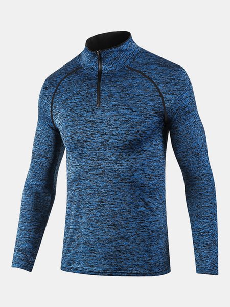 

Men's Moisture Wicking And Quick-Drying Training Sports Stand-Up Collar Half-Opening Long-Sleeved Tee, Navyblue, T-shirt