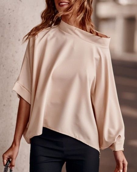 

Loosen Casual Plain Daily Casual Top, Apricot, Tops