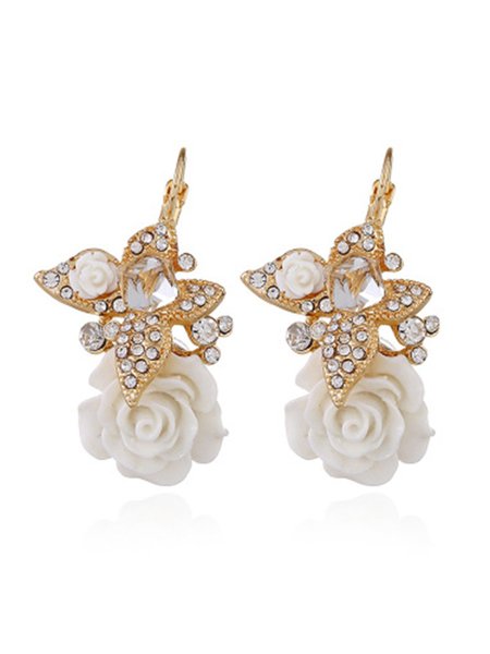 

Vintage Resin Rose Earrings, White, Earrings
