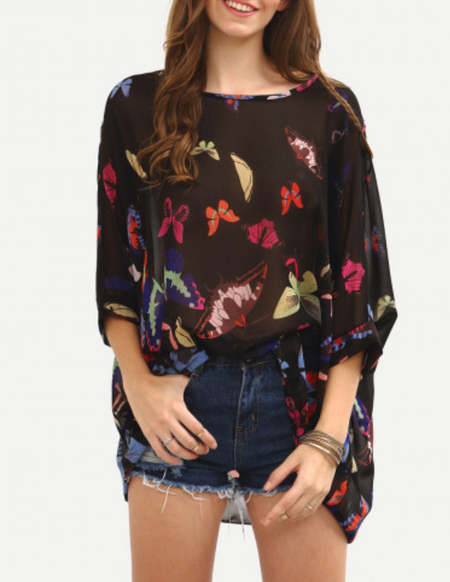 

Butterfly Casual Shirts & Tops, Black, Long sleeve tops
