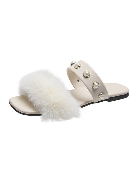 

Pearl-embellished Faux-fur Sexy Slipper, White, Women Shoes>>Women's Shoes>>Women sandals Slippers