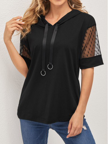 

Lace Casual Short sleeve tops, Black, Tops