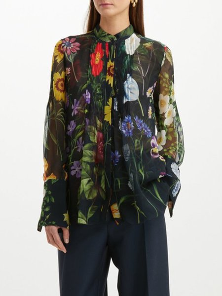 

Floral Daily Long Sleeve Loosen Shirt, Multicolor, Blouses and Shirts