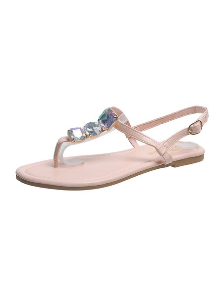 

Flip-flop Sandals With Crystal Rhinestones, Apricot, Sandals