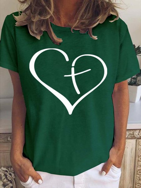 

Heart Cross Casual Short sleeve Top, Green, T-shirts