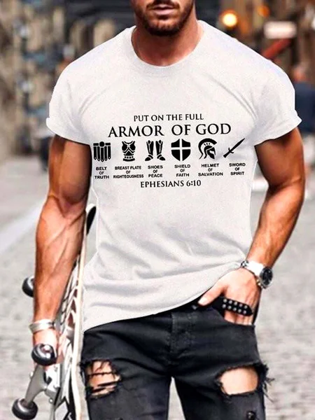 

Put On The Full Armor Of God Short Sleeve Crew Neck Casual Short sleeve T-shirt, White, T-shirts