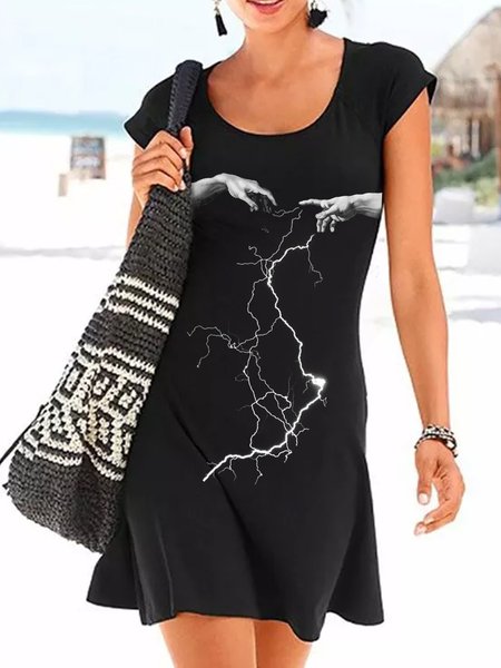 

Lightning Print Spring New Comfort Ladies Dress, Black, Casual Dresses