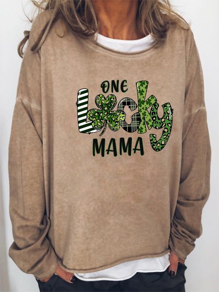 

One Lucky Mama Crew Neck St Patty's Day Sweatershirt, Light brown, Hoodies&Sweatshirts