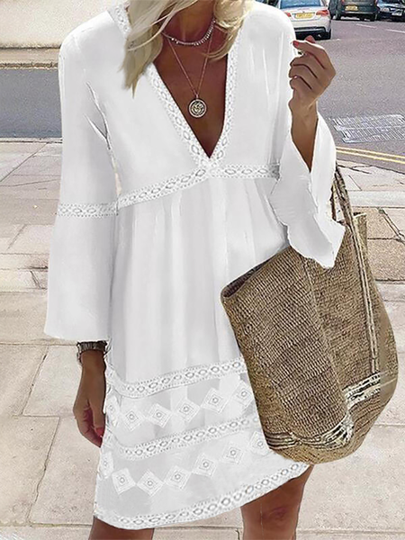 

Plus size Plain Casual Dresses, White, Mini Dresses