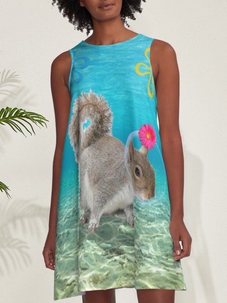 

Vacation Blue Ocean Squirrel Diving A Swing Sleeveless Dress, Casual Dresses