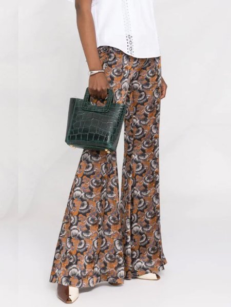 

Regular Fit Floral Vacation High Waisted Pants, As picture, Wide Leg Pants