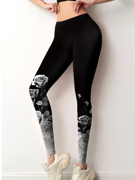 

Skinny Color Block Butterfly Sporty Pants, Black, Leggings