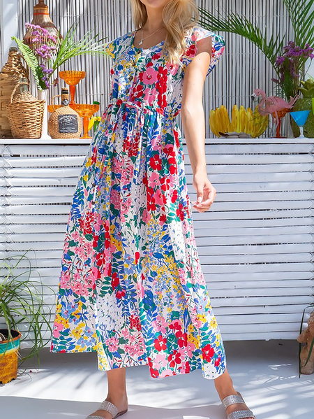

Plus size Boho Floral Printed Casual Dresses, Multicolor, Maxi Dresses