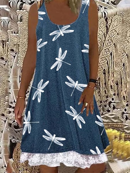 

Casual Cotton Blends U-Neck Dresses, Blue, Boho dresses