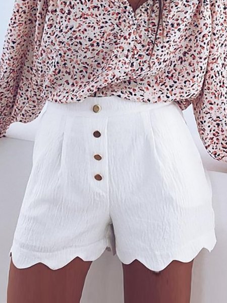 

Button Solid Scallop White Shorts, Shorts